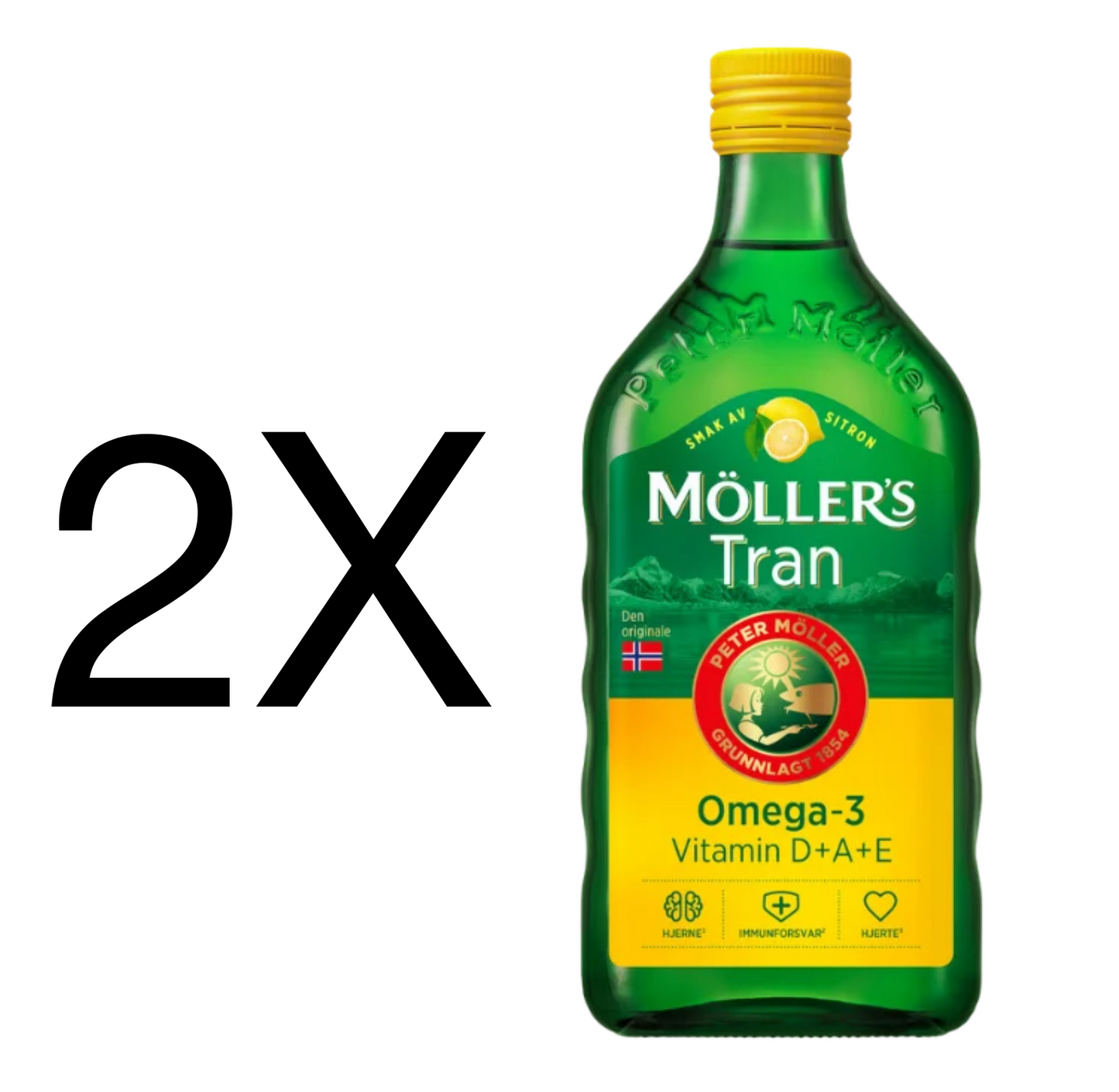Möller's Tran Norwegian Fish Oil Lemon Taste Sitron Omega-3 Møllers 2X500ml
